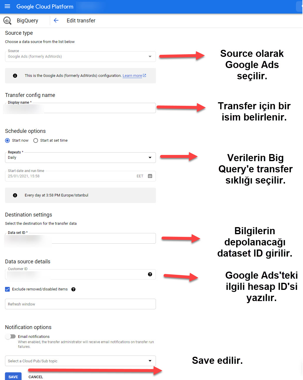google ads transfer konfigürasyonları