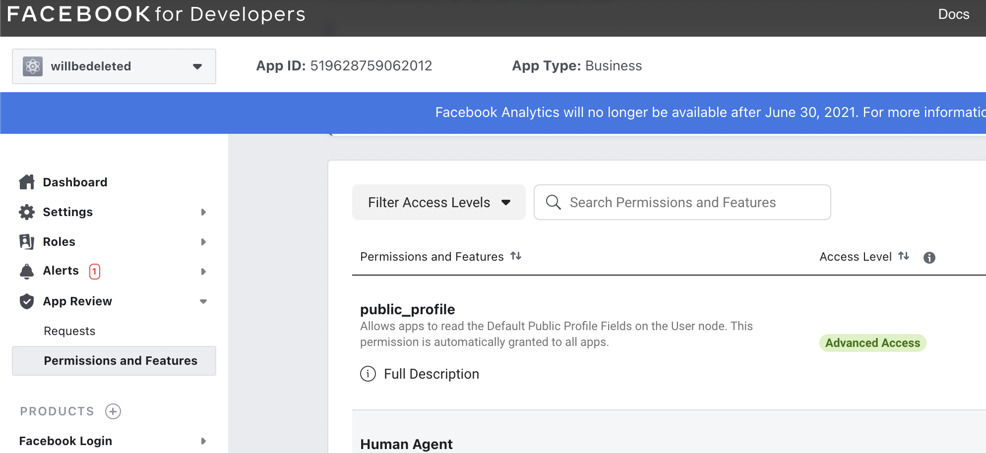 developer facebook'ta public profile advanced access alma.