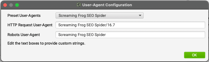 screaming-frog-user-agent-configuration