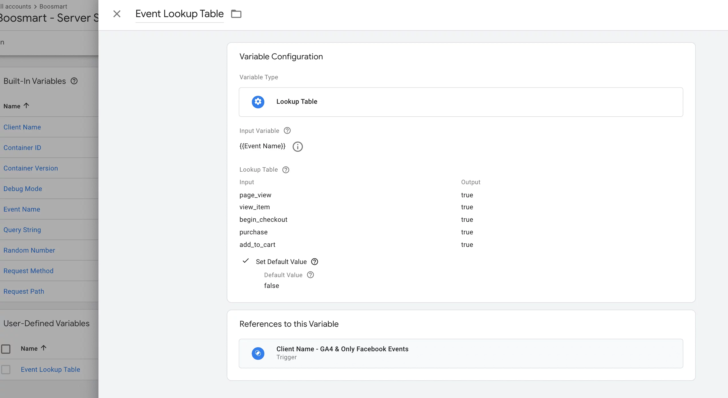 Server container'da lookup table variable'ı oluşturma