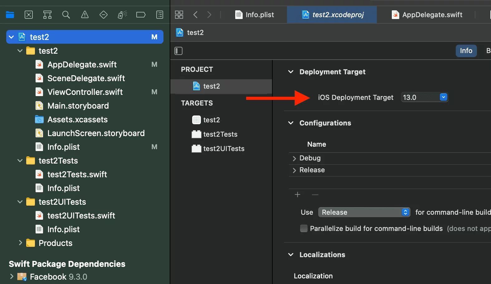 xcode'ta deployment target ayarı değiştirme