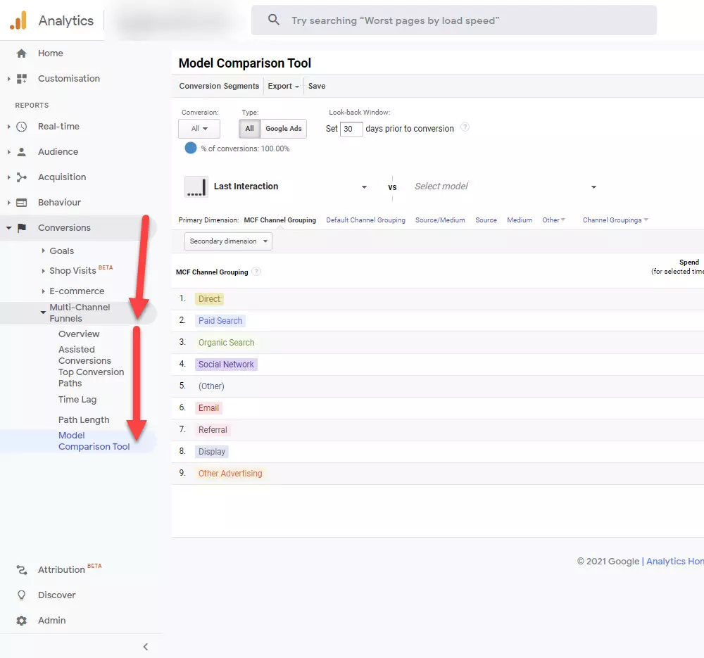 google analytics model karşılaştırma aracı