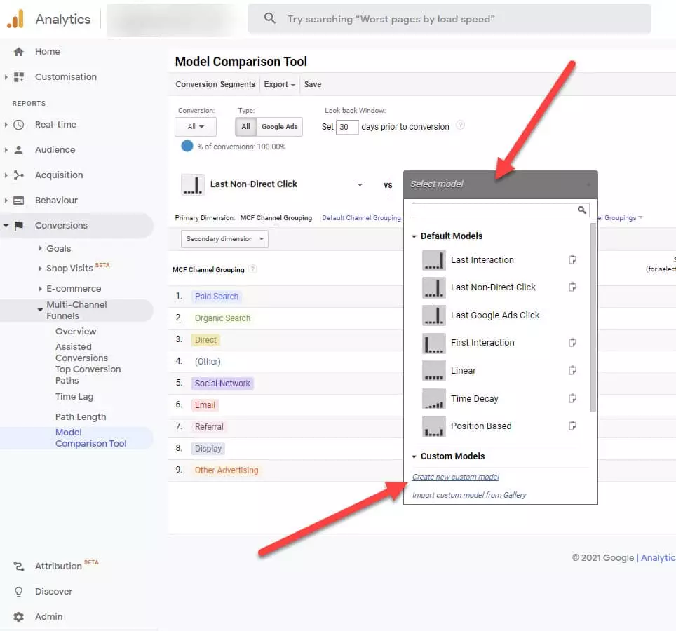 google analytics'te yeni bir model yaratma