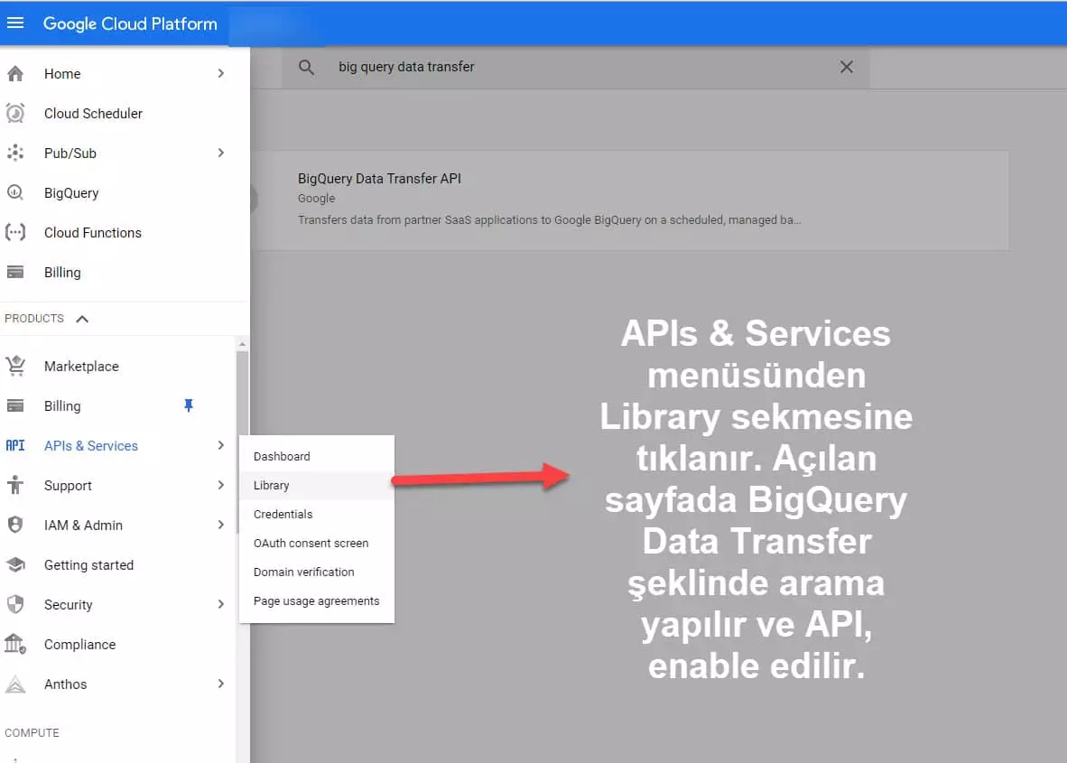 bigquery library menüsü