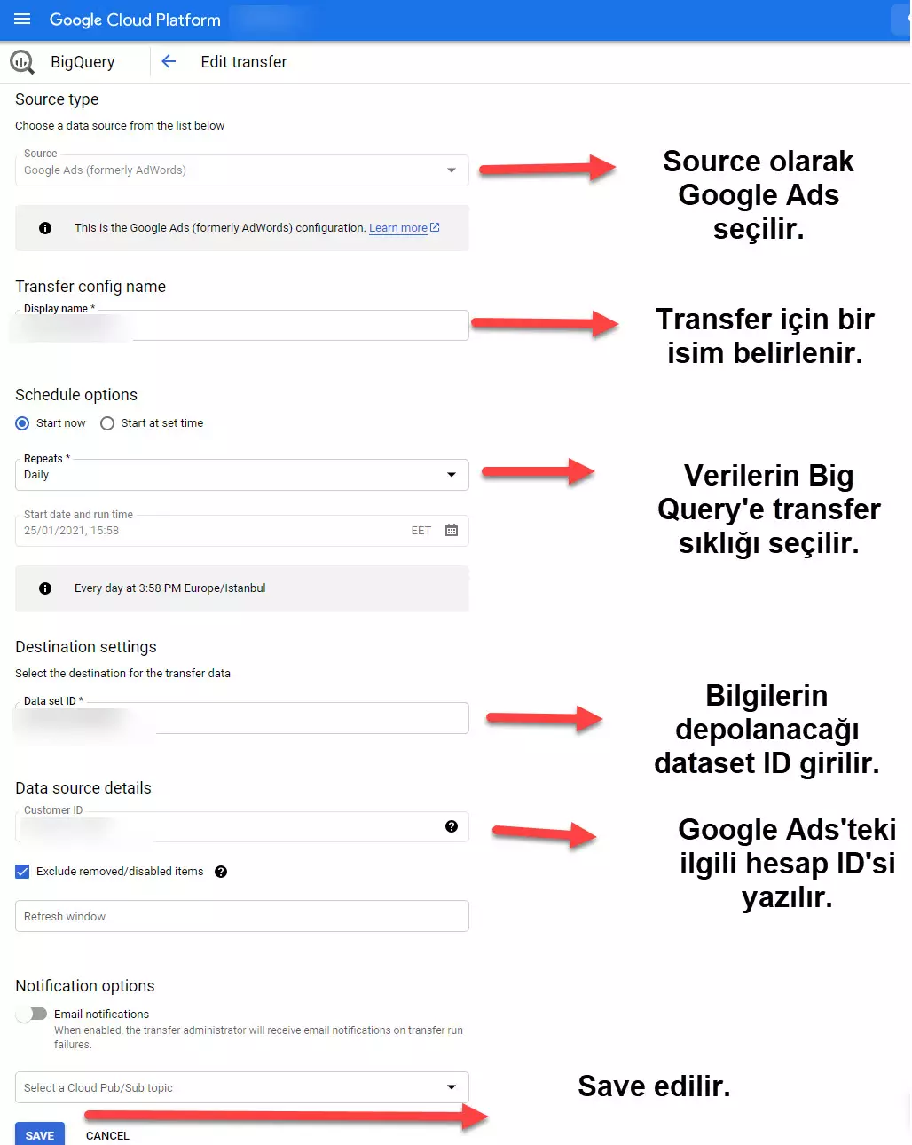 google ads transfer konfigürasyonları