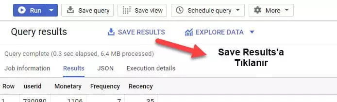 big query'de tablo kaydetmek