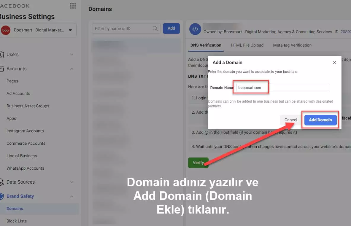 facebook domain doğrulama - 4