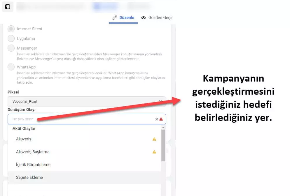 Facebook Alışveriş Reklamları - Dönüşüm Olayları