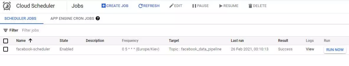 gcp schedule ekranı