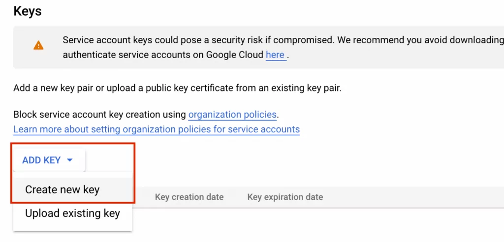 google-cloud-service-key-olusturma