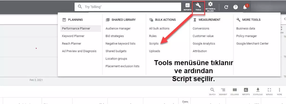 google ads'te script oluşturma
