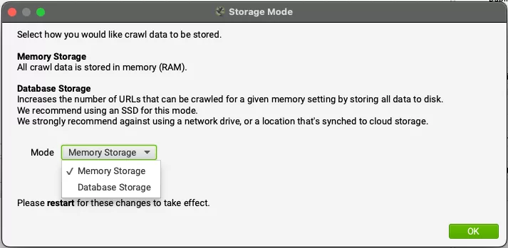 screaming-frog-storage-mode