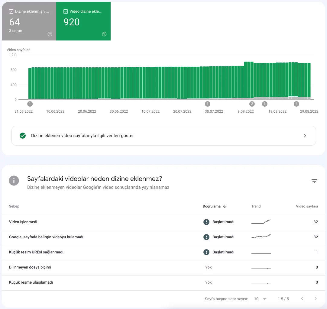 search-console-video-sayfalari-raporu